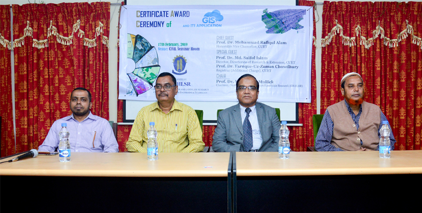 Certificates giving ceremony of short course on ‘GIS & Its Application’ by CRHLSR held at CUET.