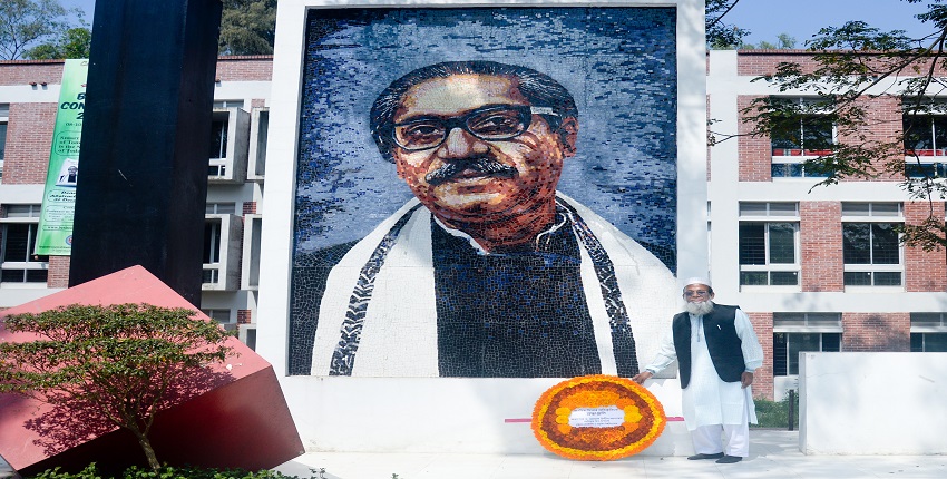 Newly appointed Pro-VC of CUET Prof. Dr. Jamal Uddin Ahmed paid tribute to Bangabandhu's portrait.
